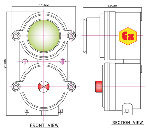 Dimensional Diagram of Explosion Proof Hooter with Flasher